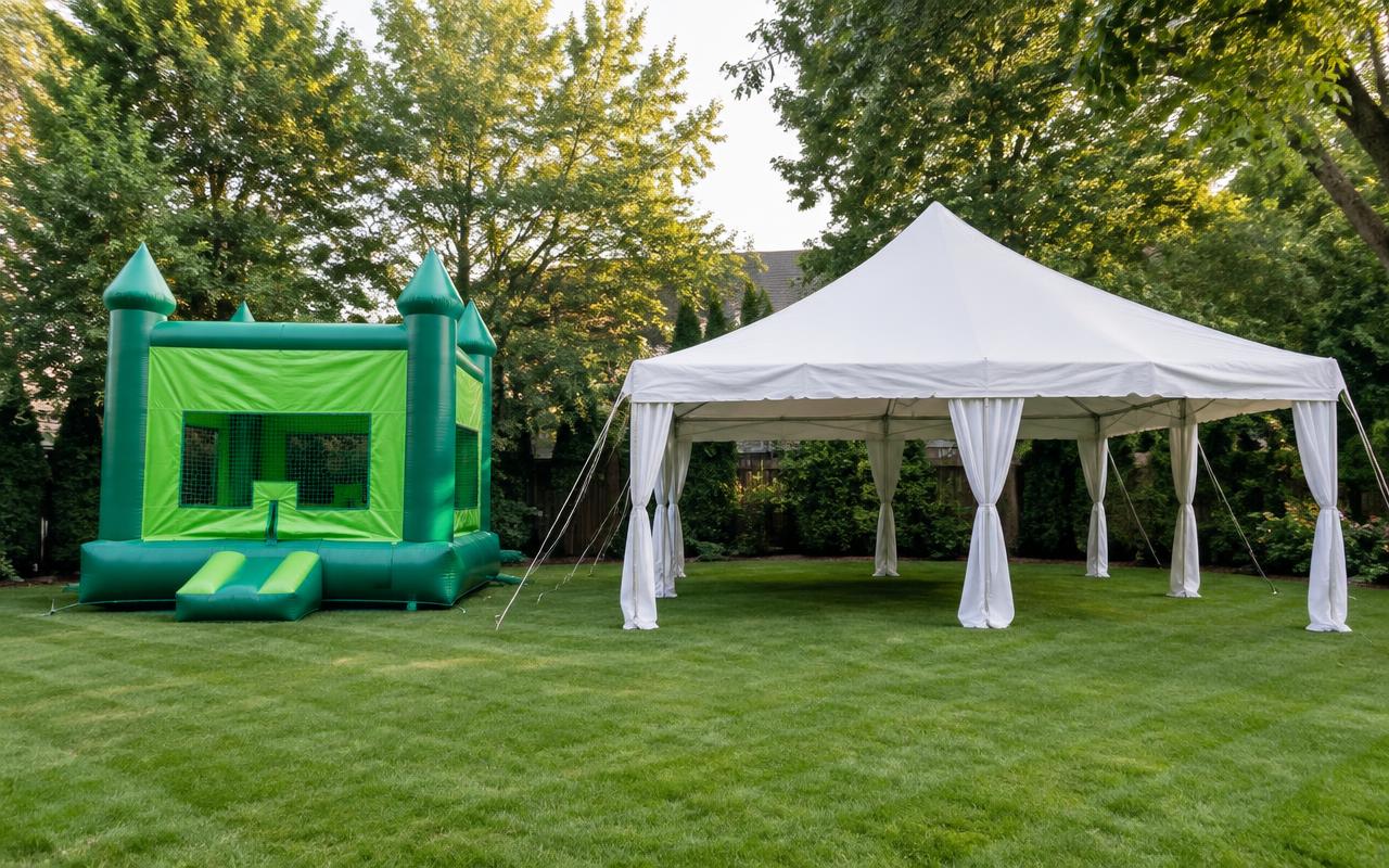 A backyard party rental setup